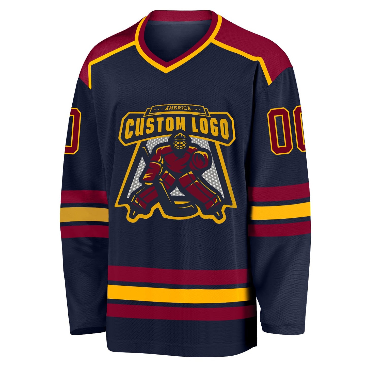 Custom Navy Maroon-Gold Hockey Jersey view 2