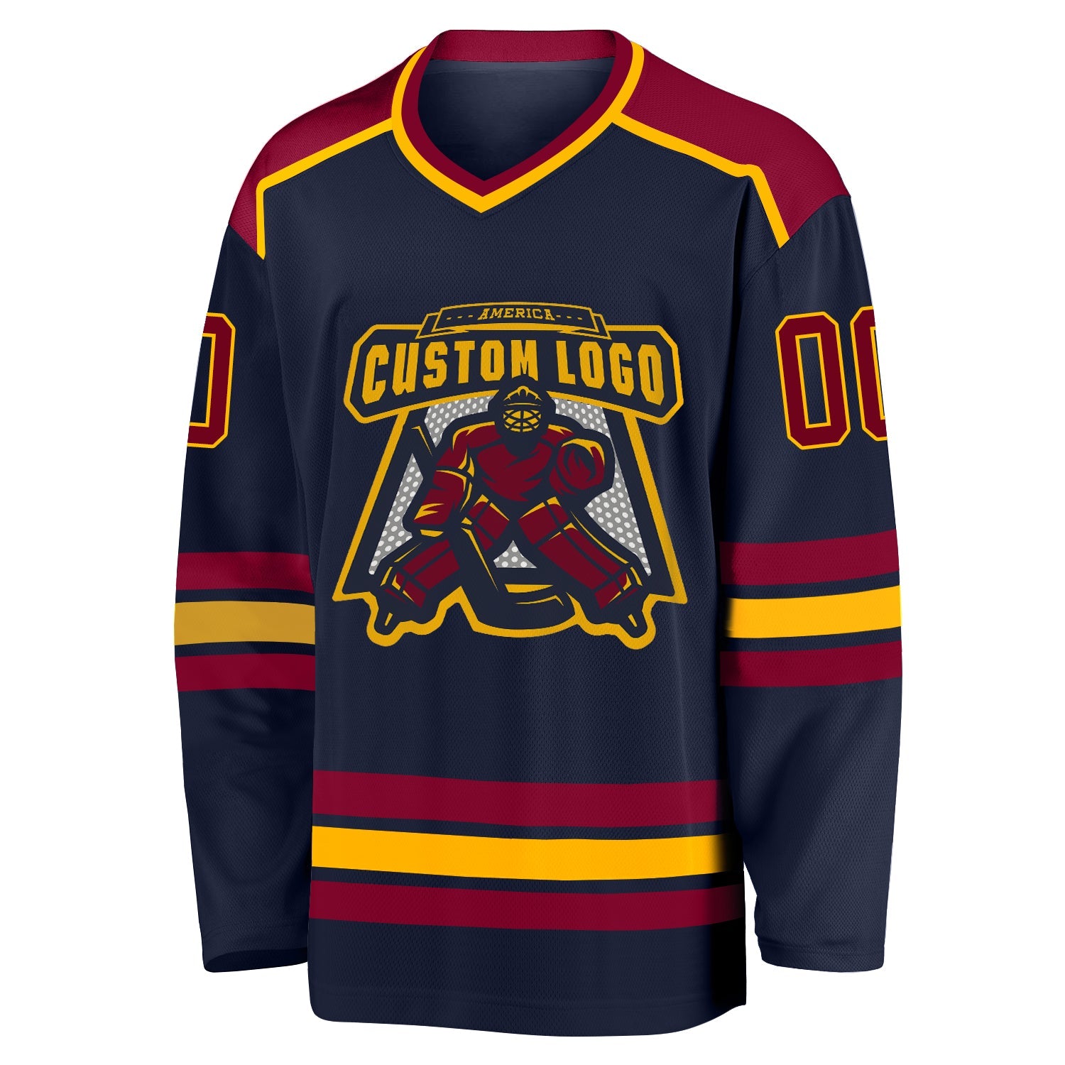 Custom Navy Maroon-Gold Hockey Jersey view 2