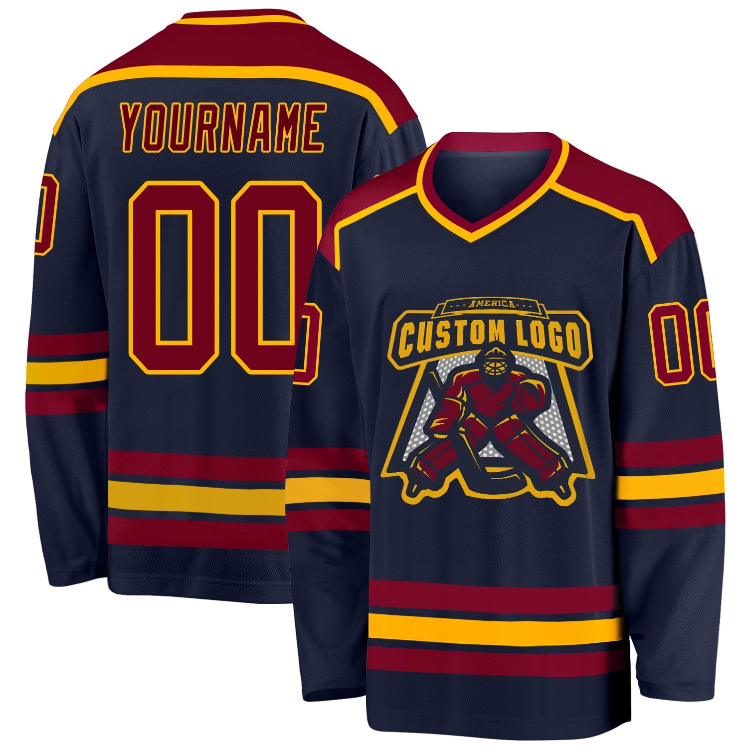 Custom Navy Maroon-Gold Hockey Jersey - Main View