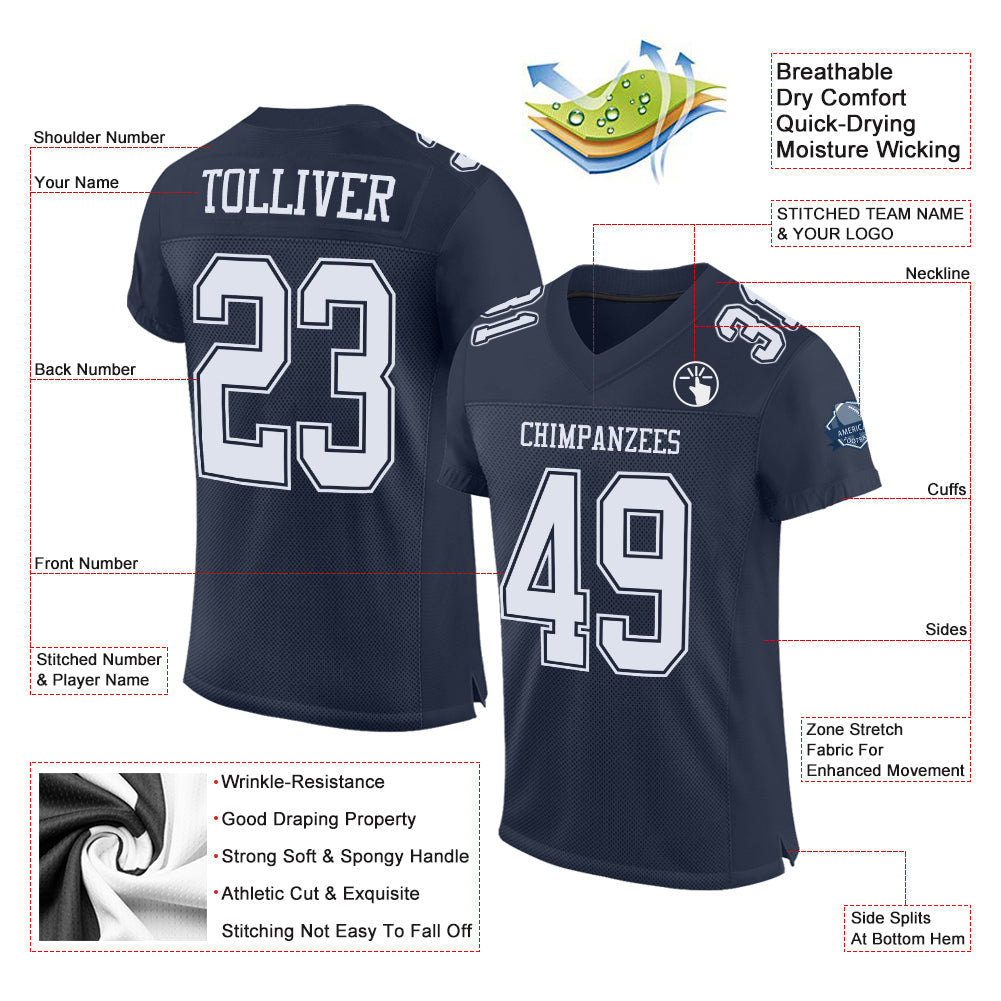 Custom Navy White Mesh Authentic Football Jersey view 2