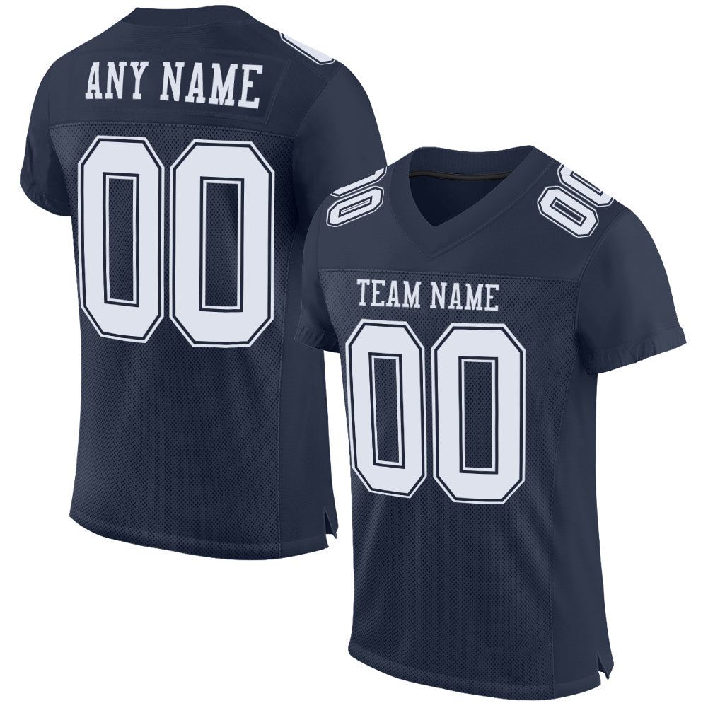 Custom Navy White Mesh Authentic Football Jersey - Main View