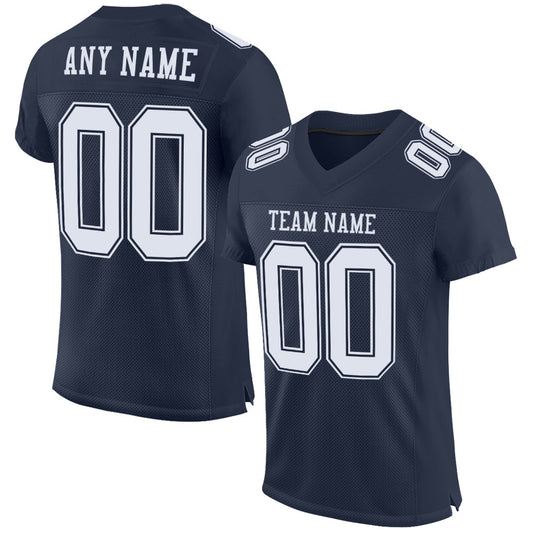 Custom Navy White Mesh Authentic Football Jersey - Main View