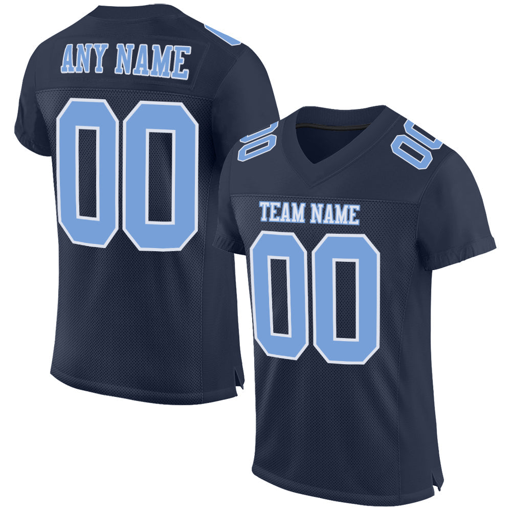Custom Navy Light Blue-White Mesh Authentic Football Jersey - Main View