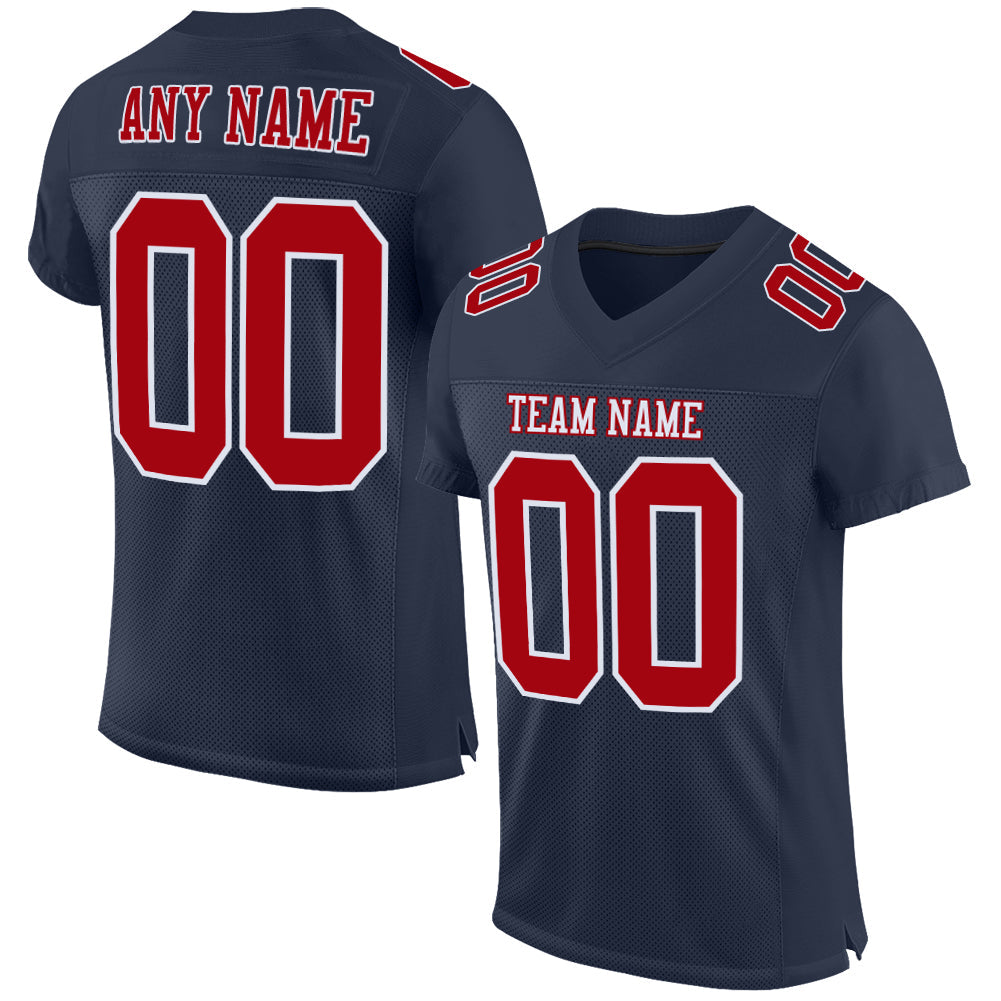 Custom Navy Red-White Mesh Authentic Football Jersey - Main View