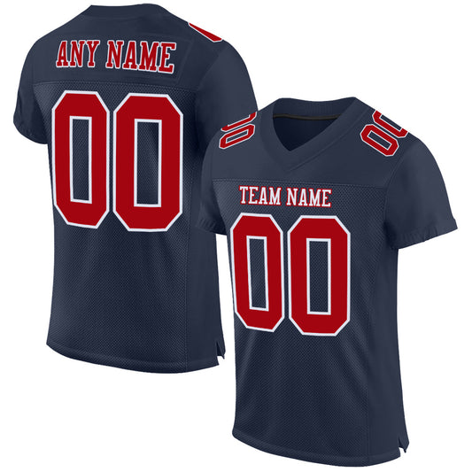 Custom Navy Red-White Mesh Authentic Football Jersey - Main View