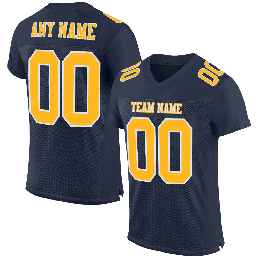 Custom Navy Gold-White Mesh Authentic Football Jersey - Main View