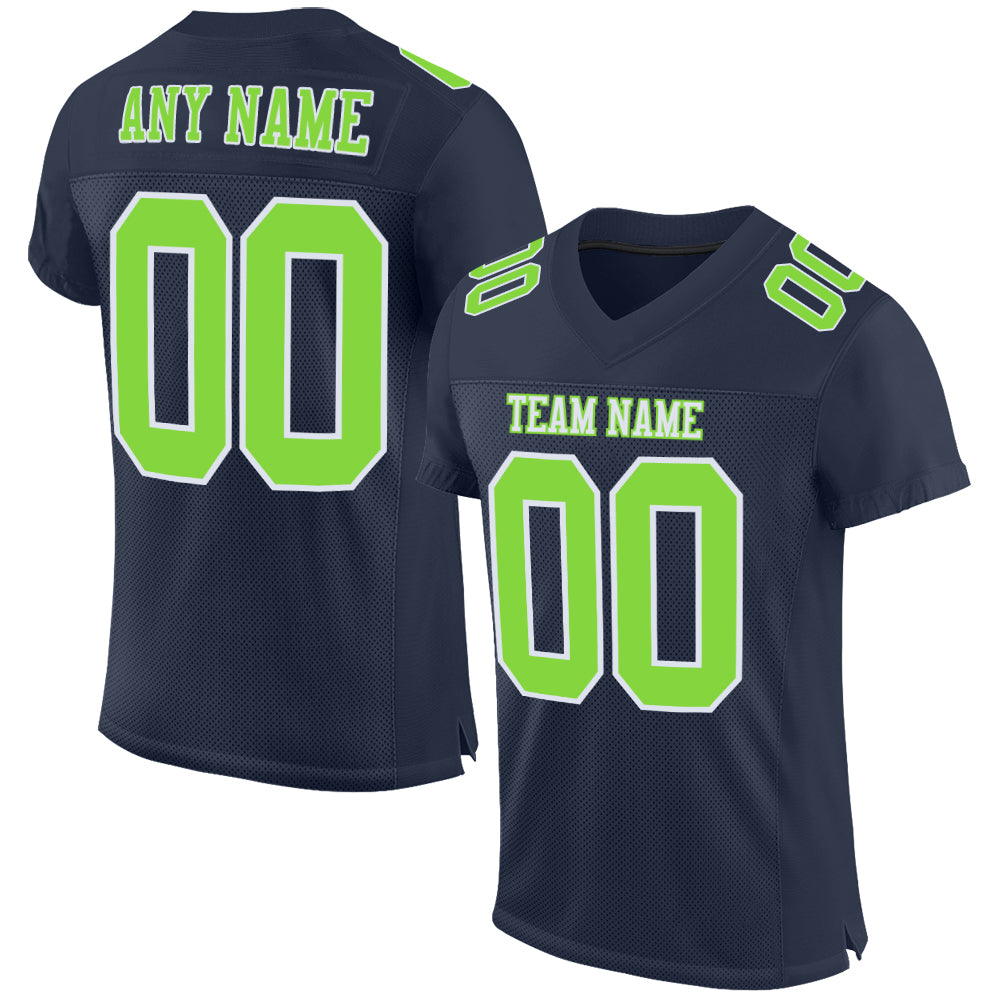 Custom Navy Neon Green-White Mesh Authentic Football Jersey - Main View