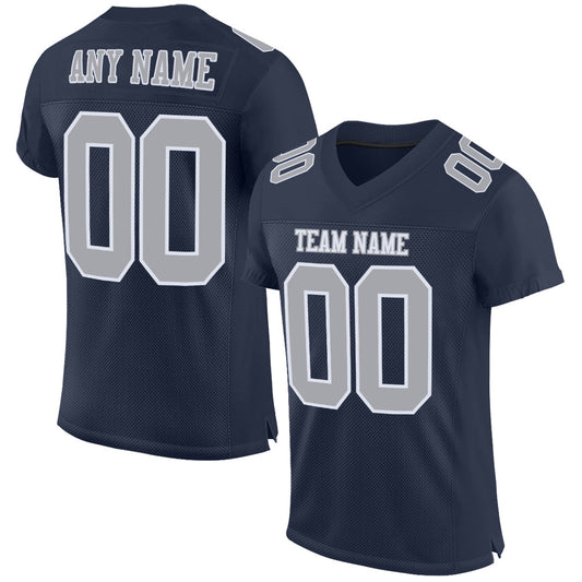 Custom Navy Gray-White Mesh Authentic Football Jersey - Main View
