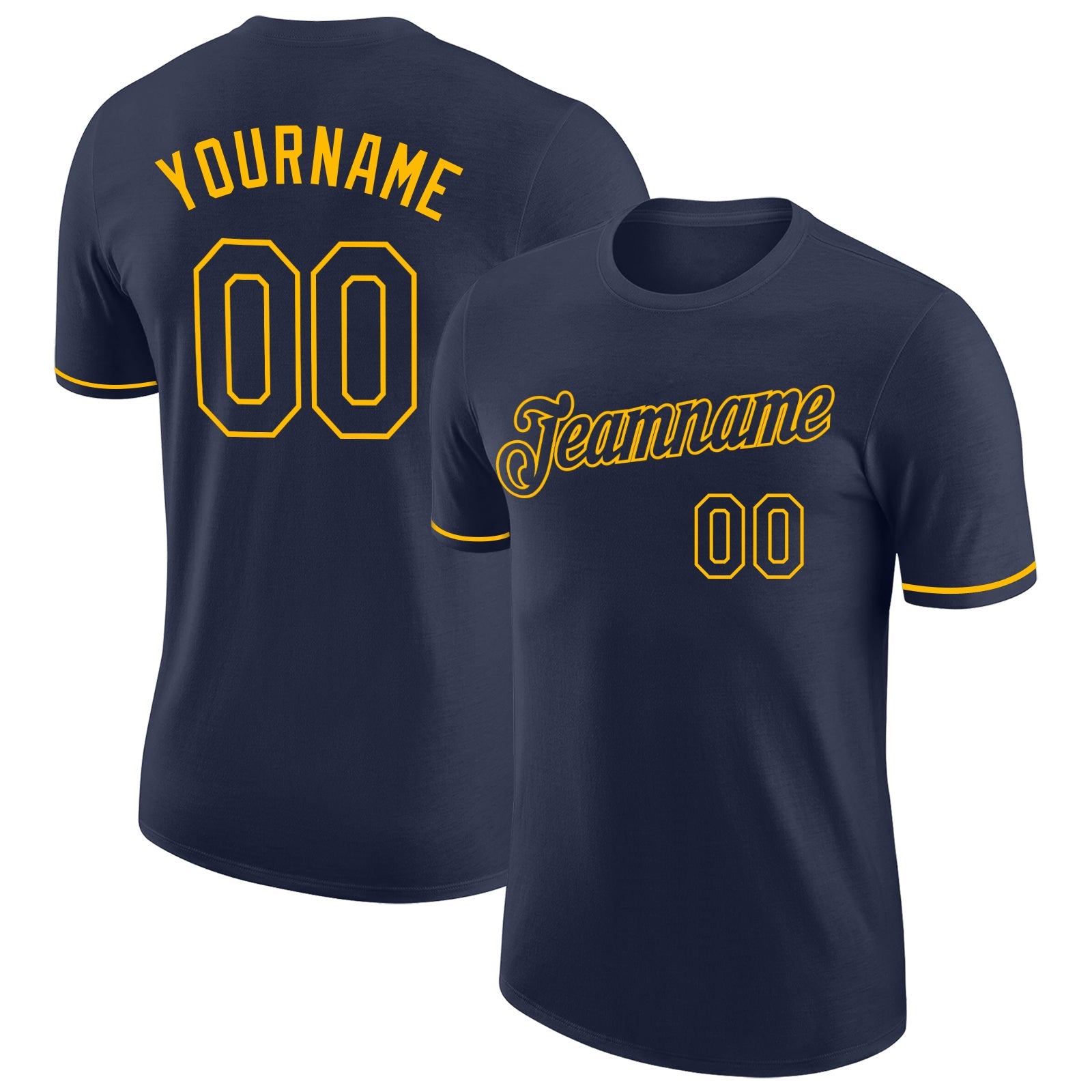 Custom Navy Navy-Gold Performance T-Shirt - Main View