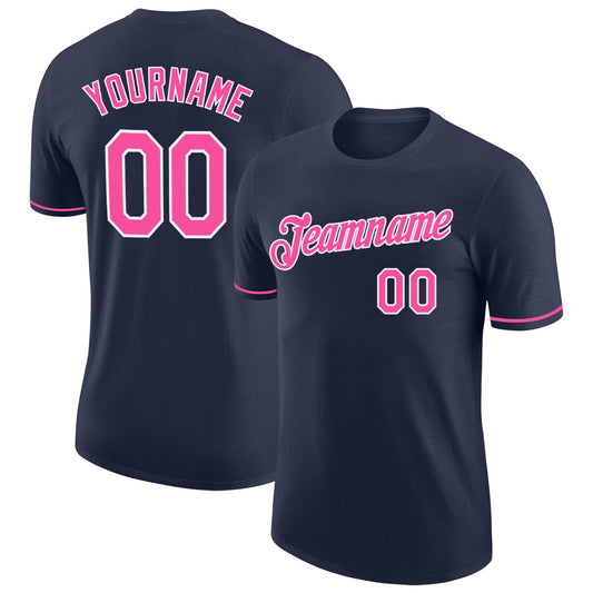 Custom Navy Pink-White Performance T-Shirt - Main View