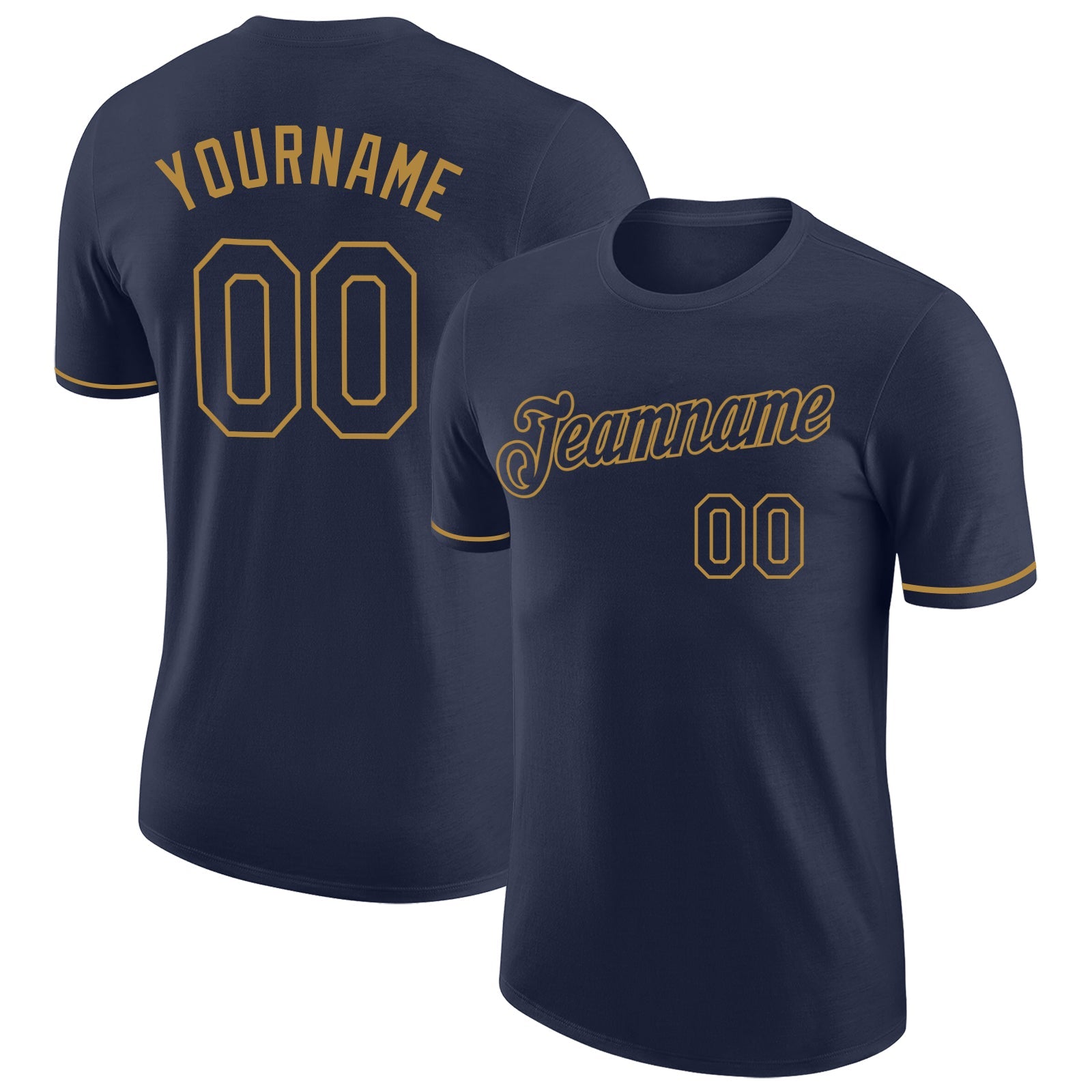 Custom Navy Navy-Old Gold Performance T-Shirt - Main View