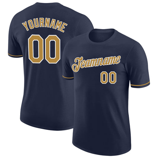 Custom Navy Old Gold-White Performance T-Shirt - Main View