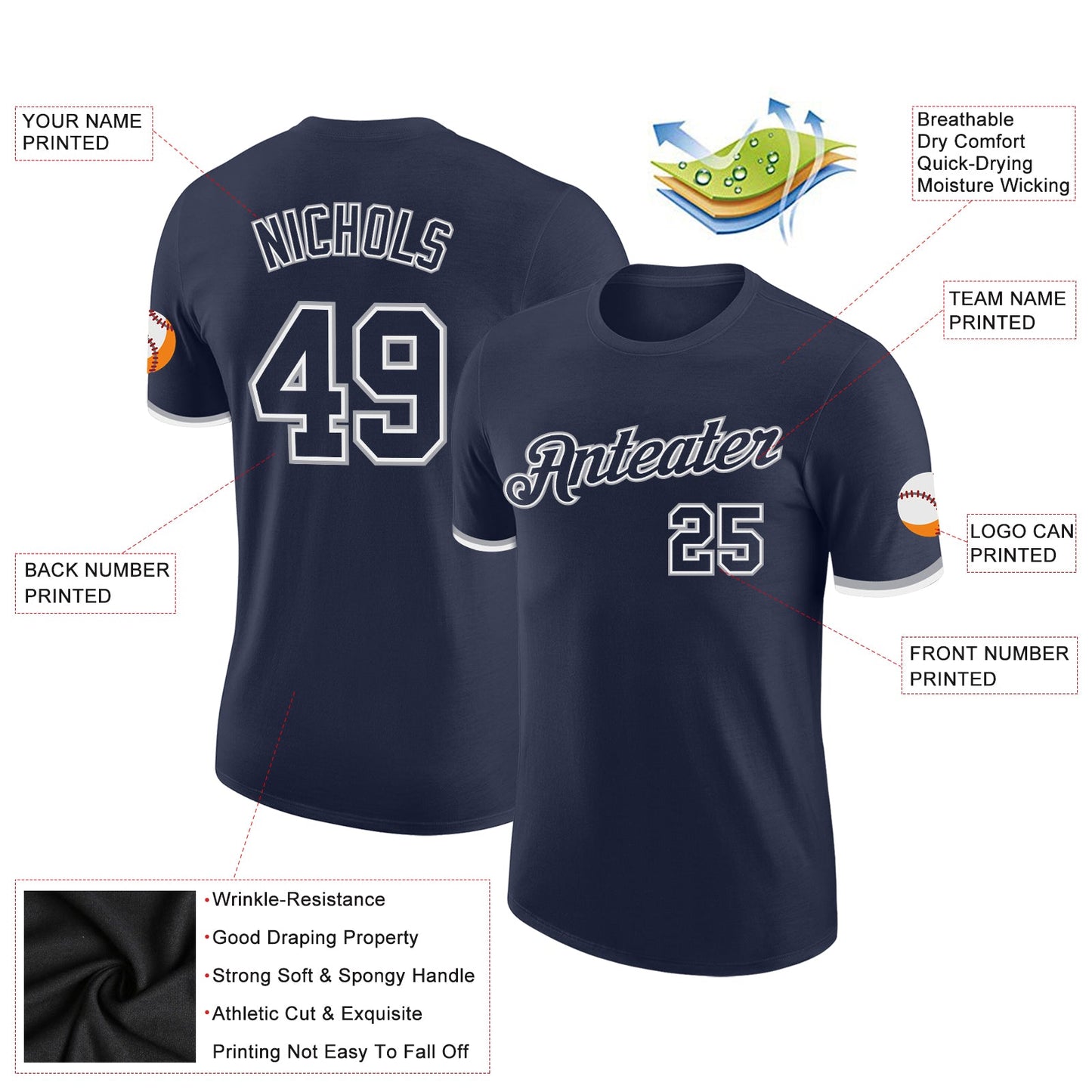 Custom Navy Navy-Gray Performance T-Shirt view 2