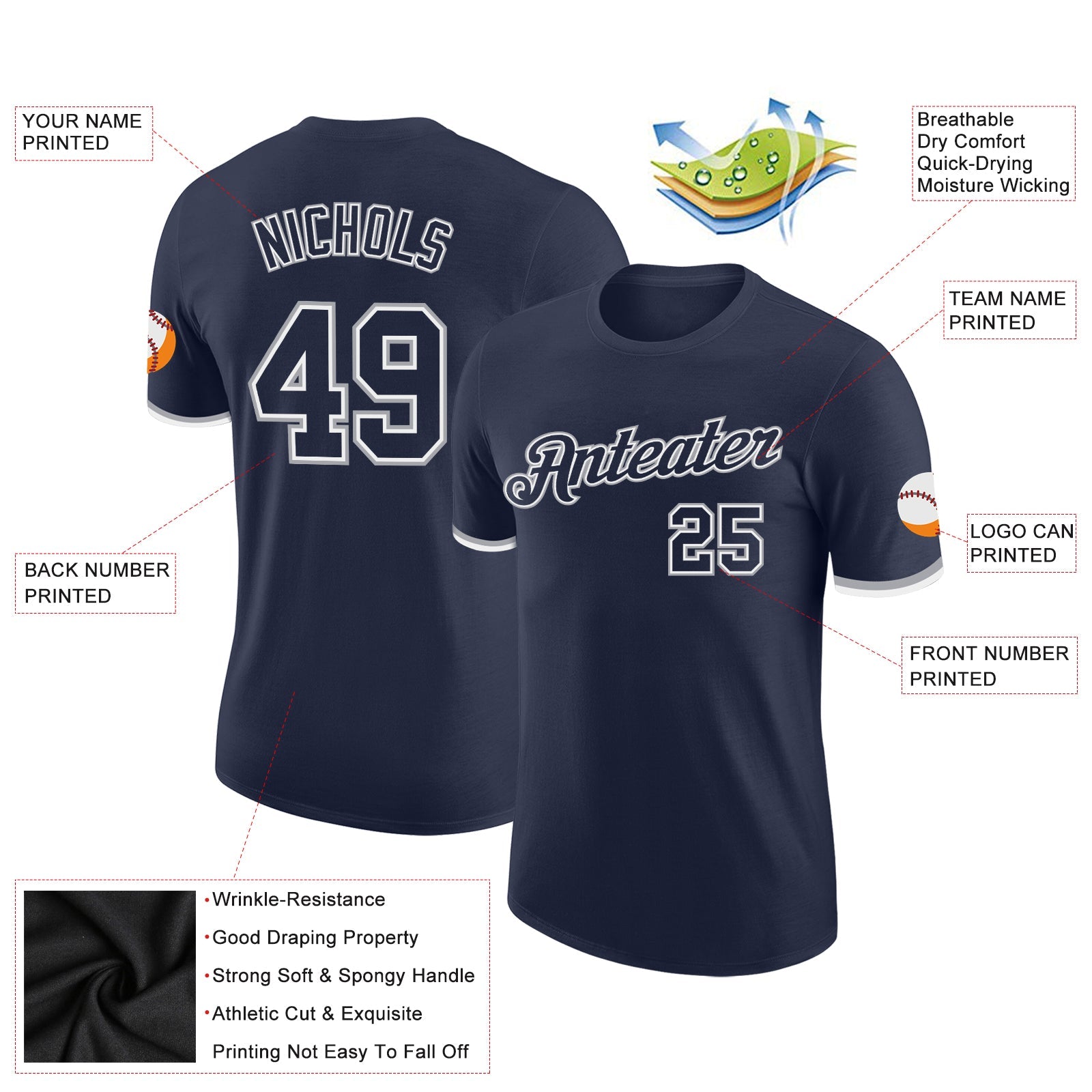 Custom Navy Navy-Gray Performance T-Shirt view 2