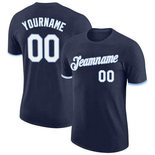 Custom Navy White-Light Blue Performance T-Shirt - Main View