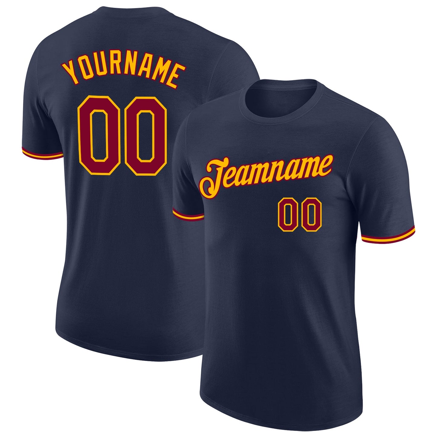Custom Navy Maroon-Gold Performance T-Shirt - Main View