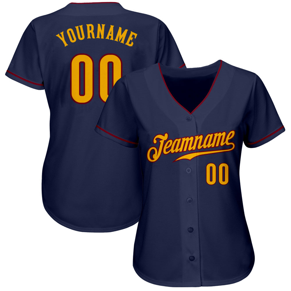 Custom Navy Gold-Crimson Authentic Baseball Jersey view 2
