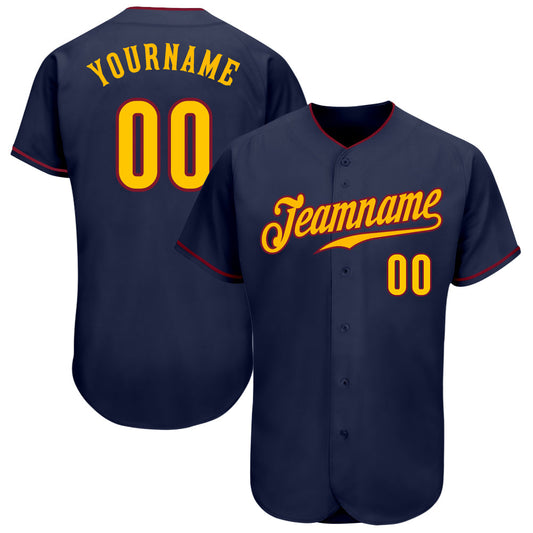 Custom Navy Gold-Crimson Authentic Baseball Jersey - Main View