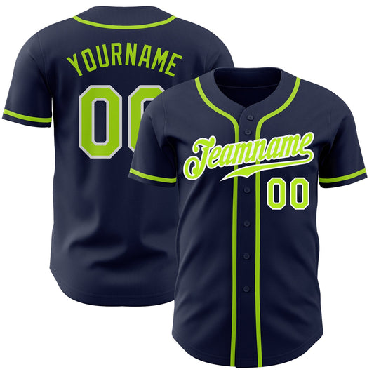 Custom Navy Neon Green-White Authentic Baseball Jersey - Main View