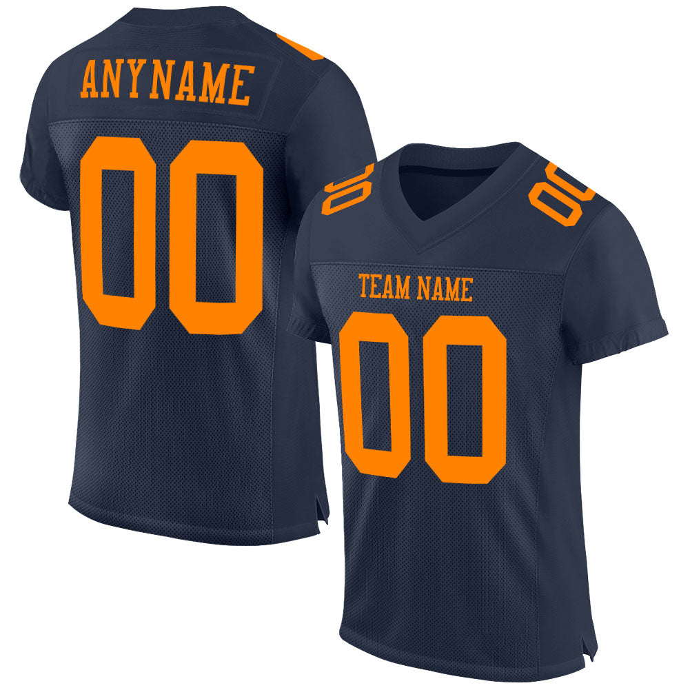 Custom Navy Bay Orange Mesh Authentic Football Jersey - Main View