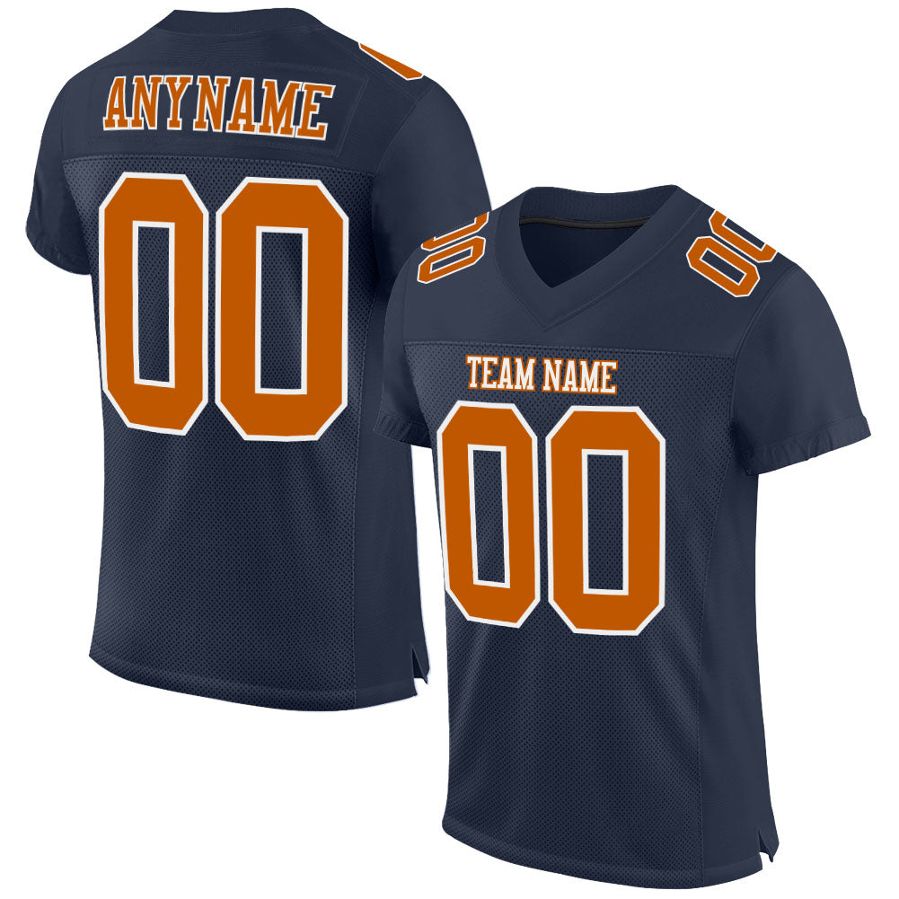 Custom Navy Texas Orange-White Mesh Authentic Football Jersey - Main View