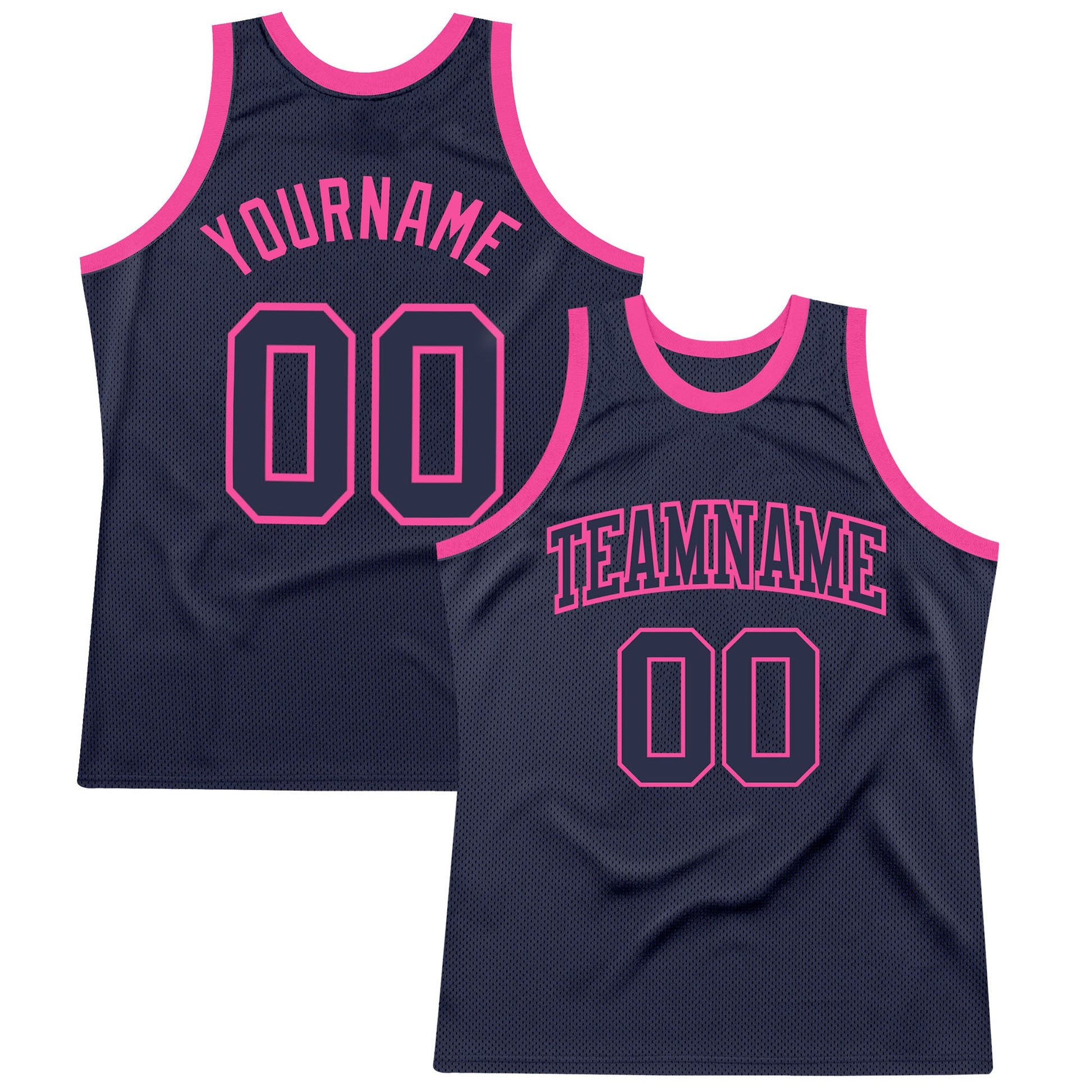 Custom Navy Navy-Pink Authentic Throwback Basketball Jersey - Main View