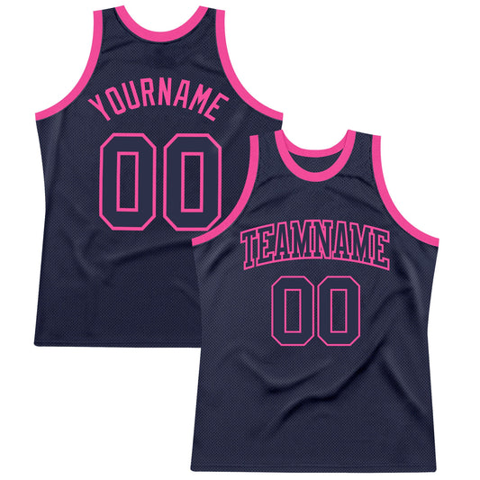 Custom Navy Navy-Pink Authentic Throwback Basketball Jersey - Main View