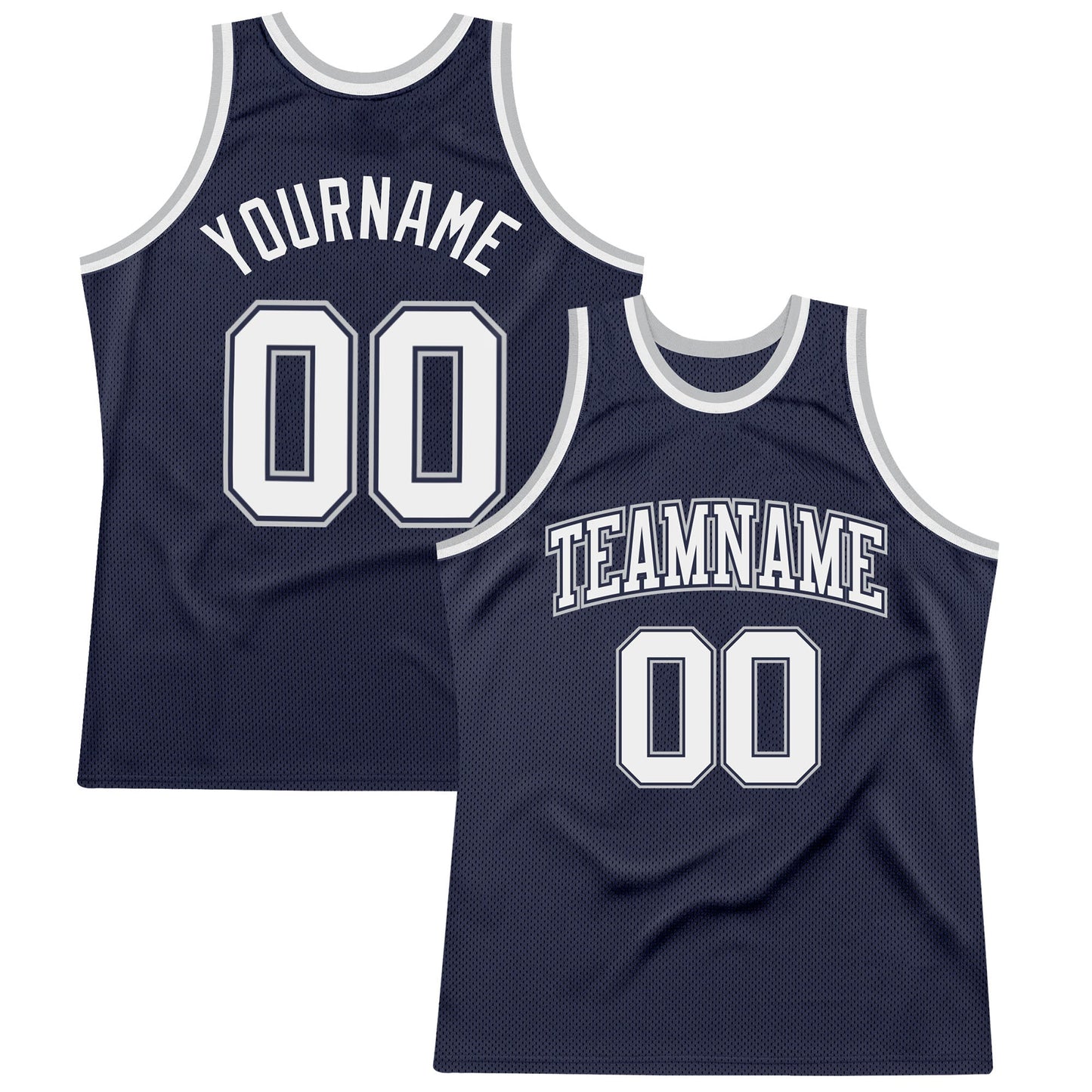 Custom Navy White Navy-Gray Authentic Throwback Basketball Jersey - Main View