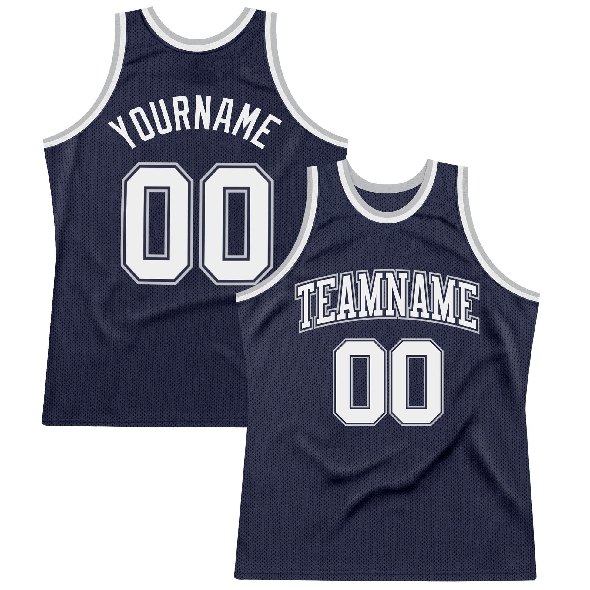 Custom Navy White Navy-Gray Authentic Throwback Basketball Jersey - Main View