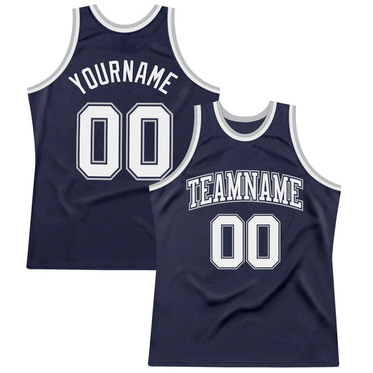 Custom Navy White Navy-Gray Authentic Throwback Basketball Jersey - Main View