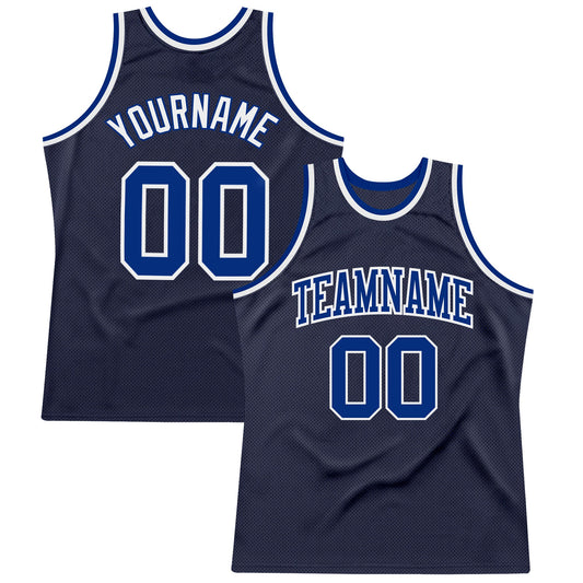 Custom Navy Royal-White Authentic Throwback Basketball Jersey - Main View
