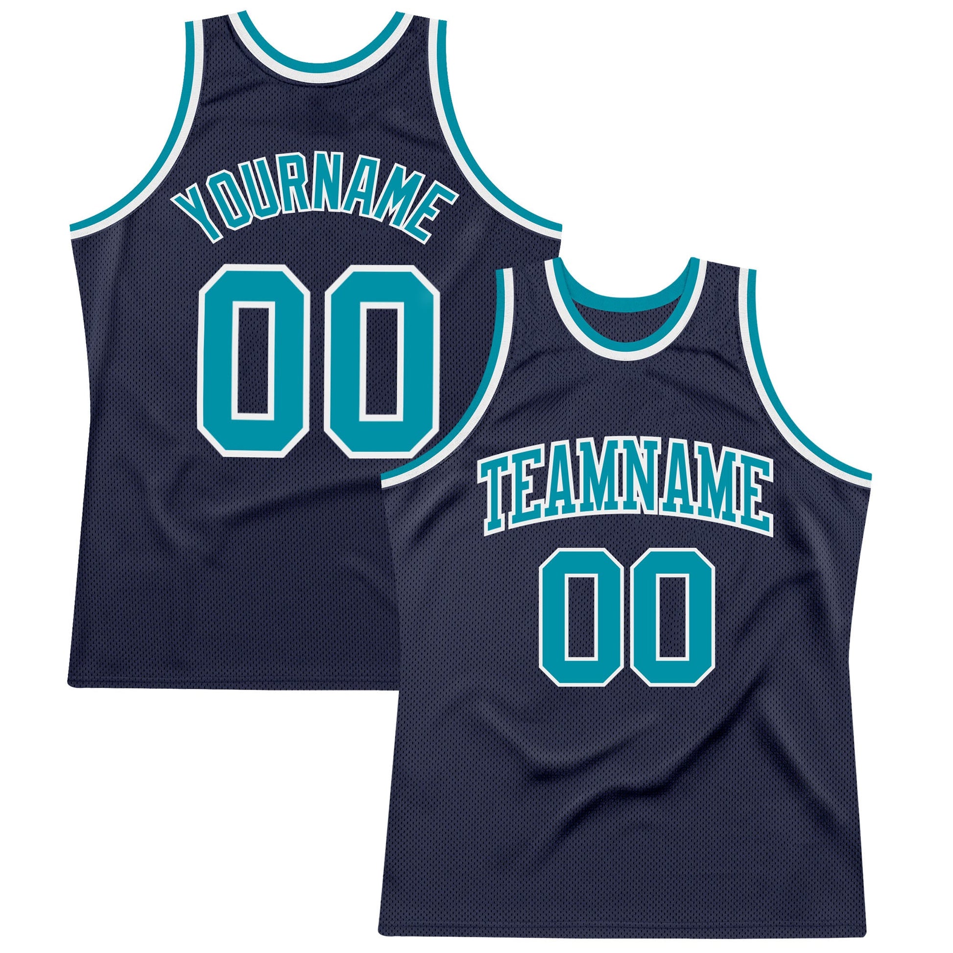 Custom Navy Teal-White Authentic Throwback Basketball Jersey - Main View