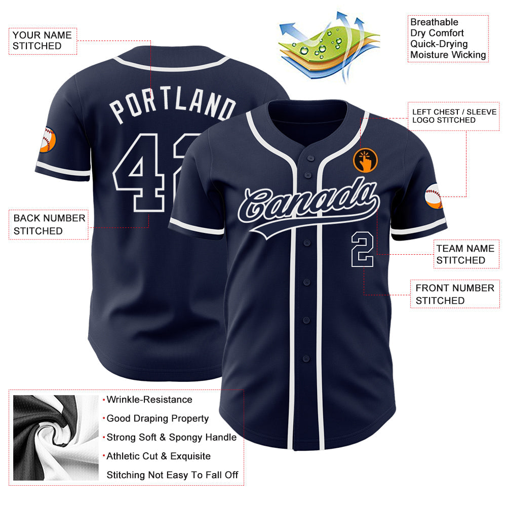 Custom Navy Navy-White Authentic Baseball Jersey view 3