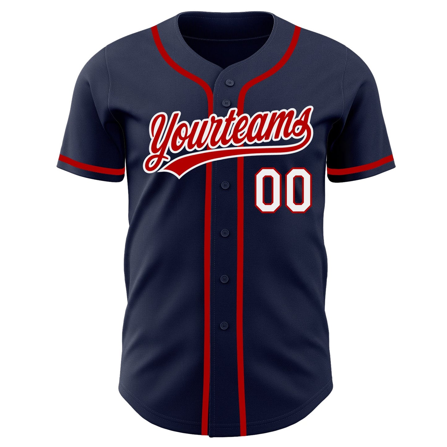 Custom Navy Red-White Authentic Baseball Jersey view 2