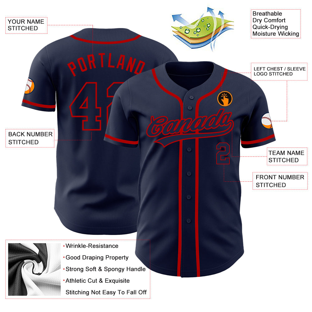 Custom Navy Navy-Red Authentic Baseball Jersey view 3