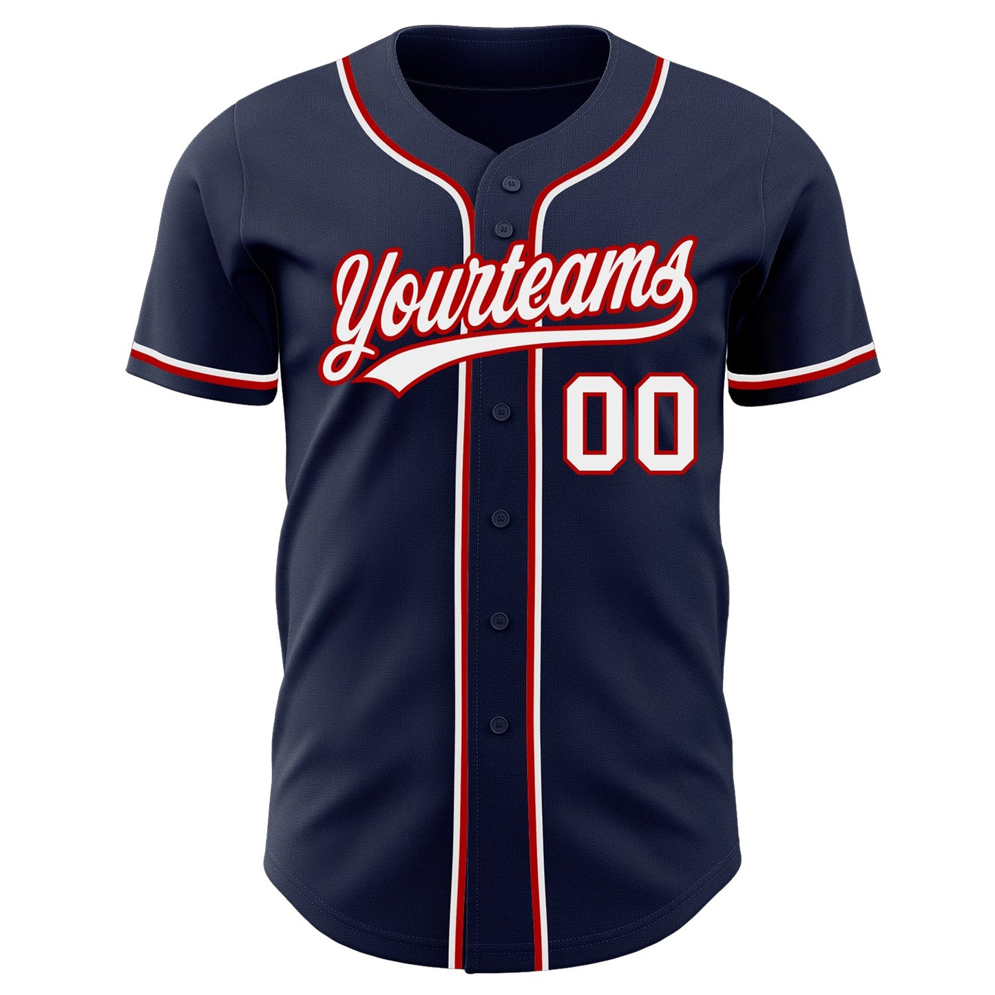 Custom Navy White-Red Authentic Baseball Jersey view 2