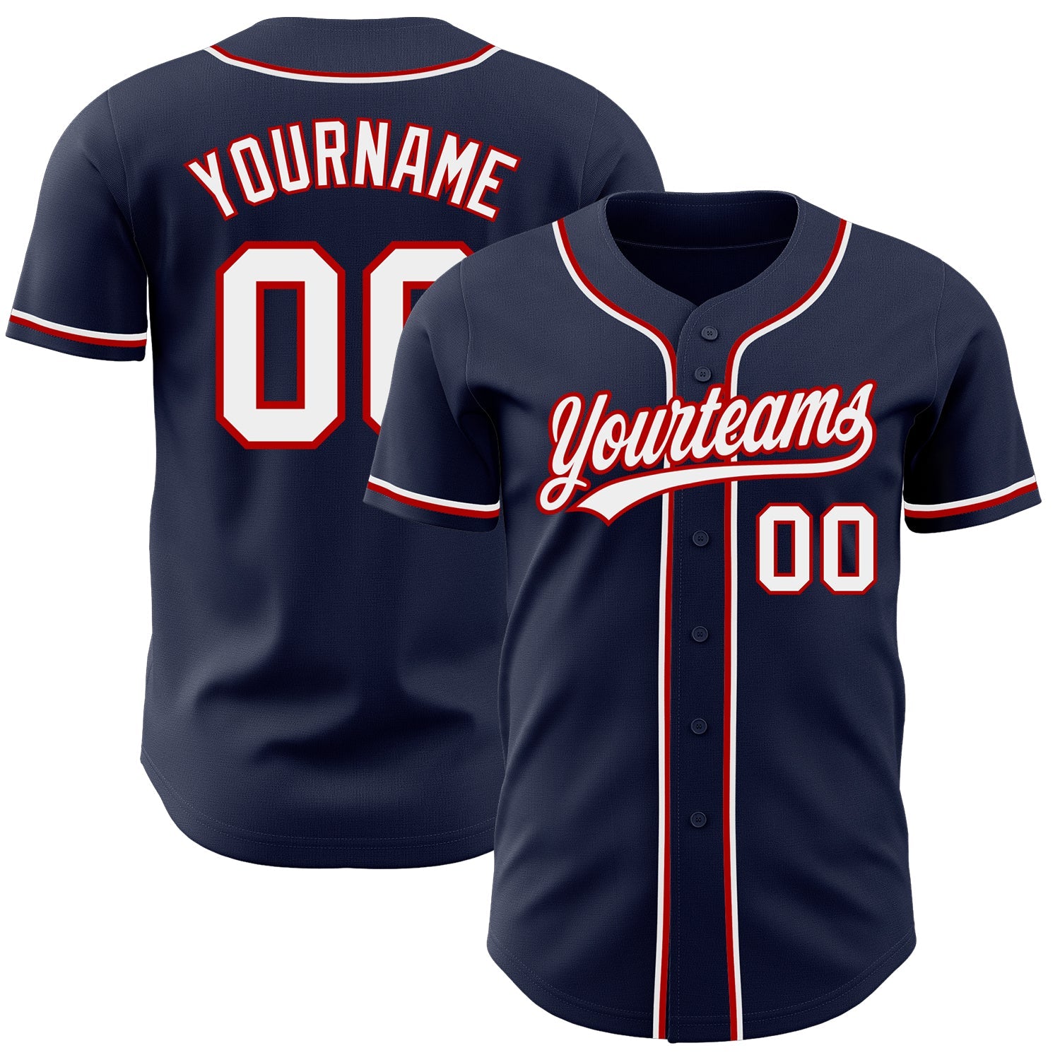 Custom Navy White-Red Authentic Baseball Jersey - Main View