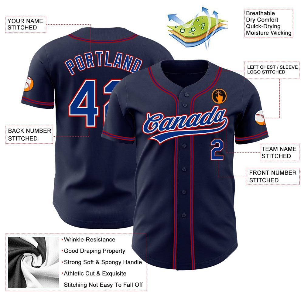 Custom Navy Royal-Red Authentic Baseball Jersey view 3