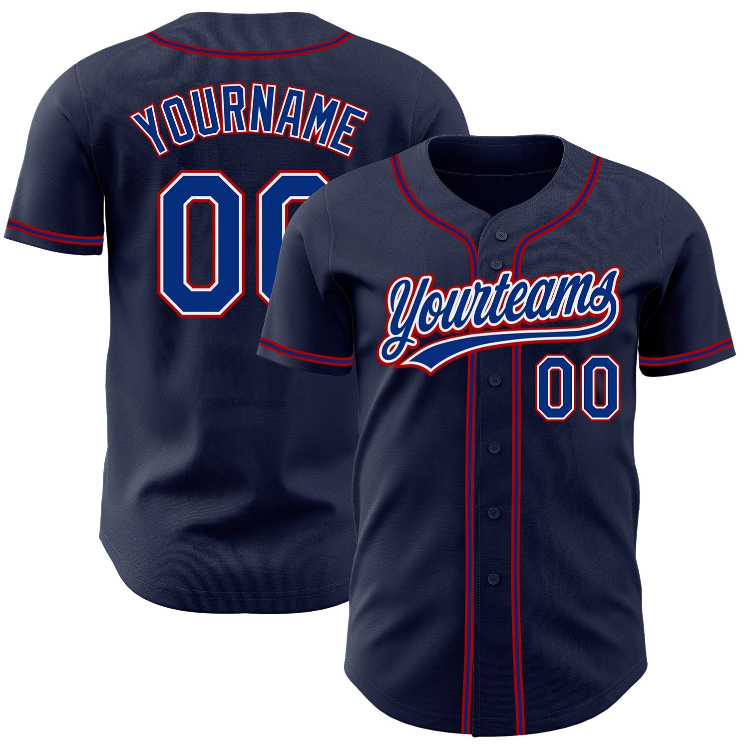 Custom Navy Royal-Red Authentic Baseball Jersey - Main View