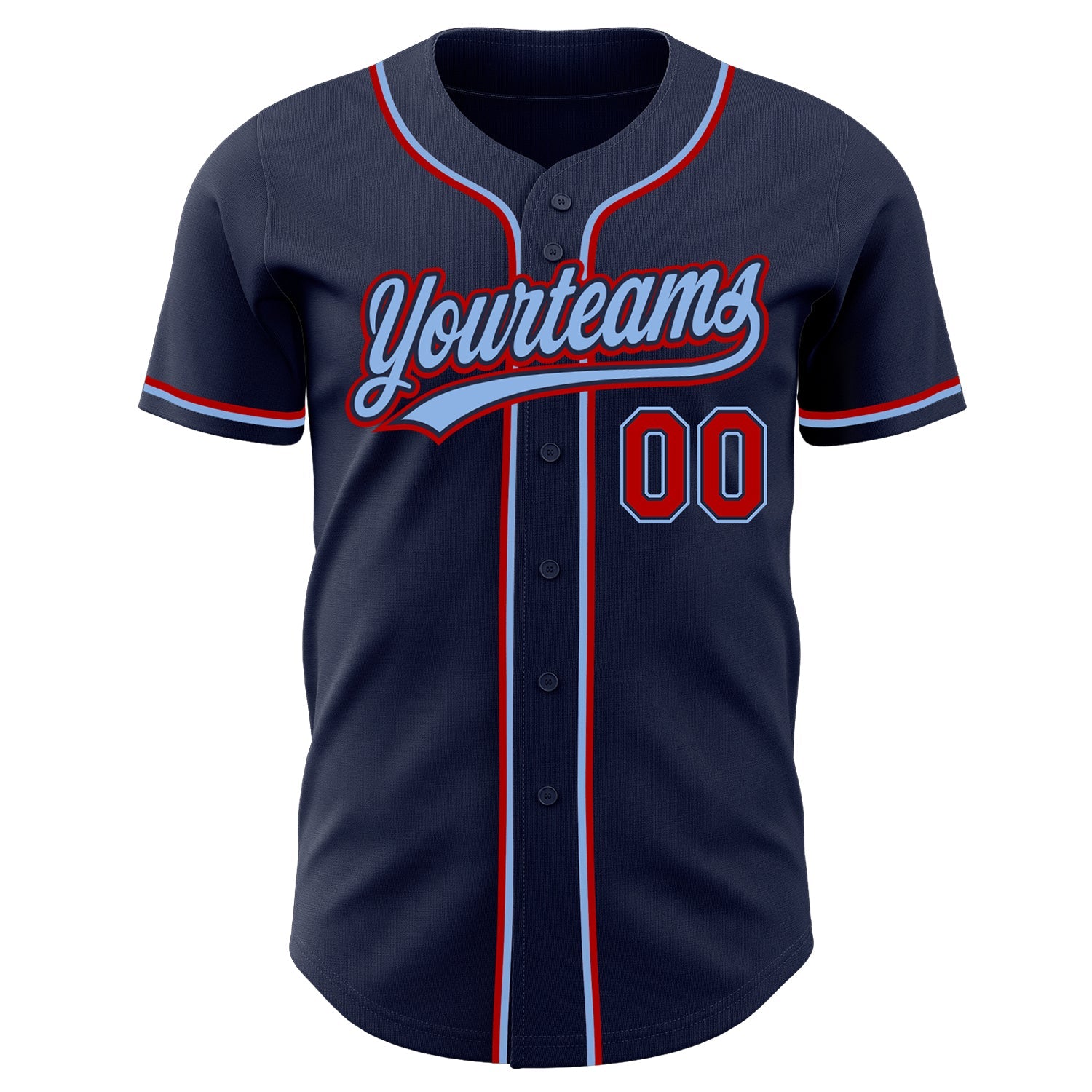 Custom Navy Red-Light Blue Authentic Baseball Jersey view 2