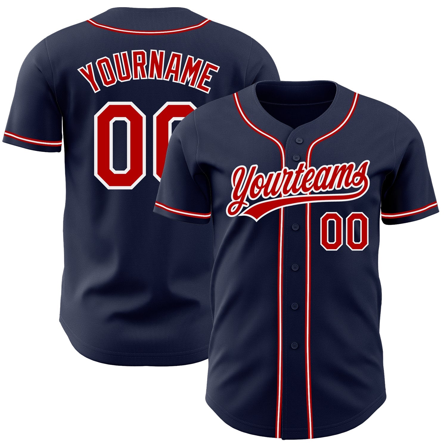 Custom Navy Red-White Authentic Baseball Jersey - Main View