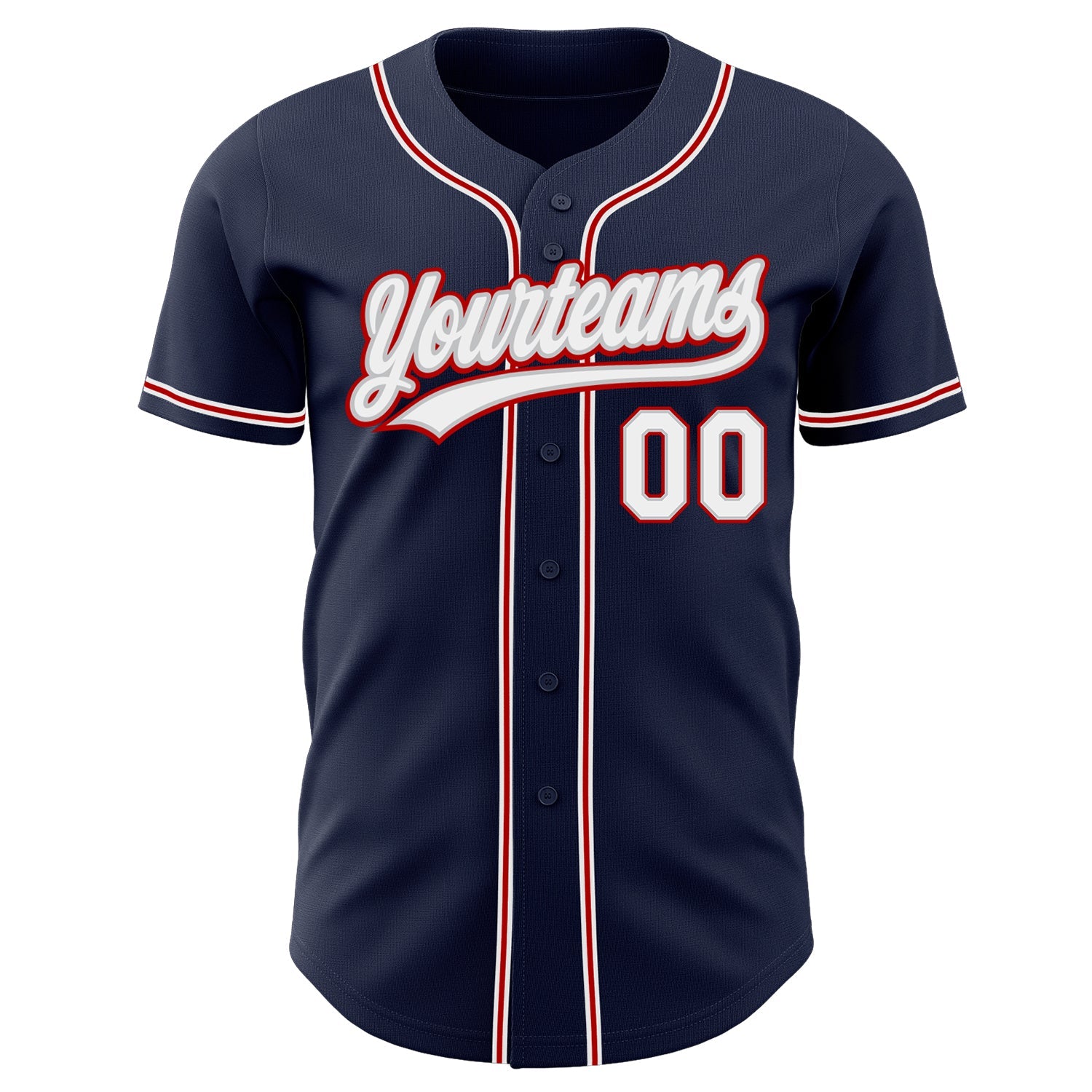 Custom Navy White Gray-Red Authentic Baseball Jersey view 2