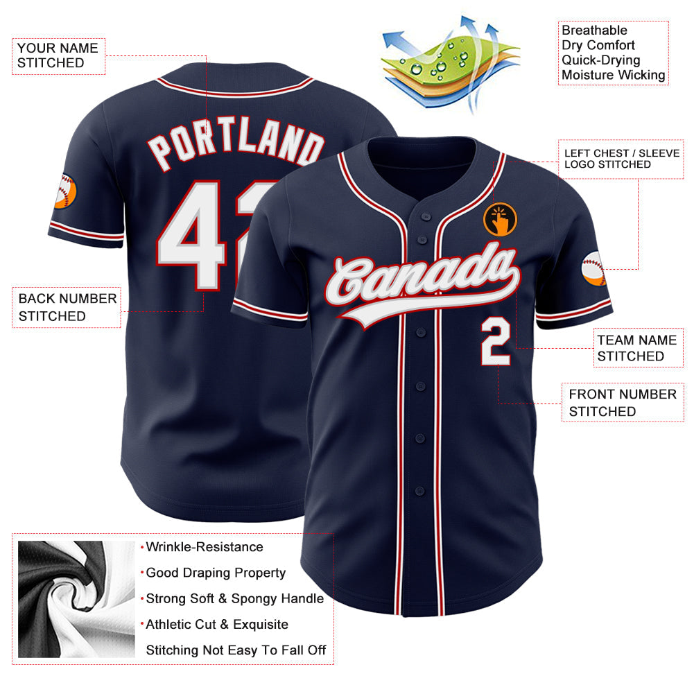 Custom Navy White Gray-Red Authentic Baseball Jersey view 3