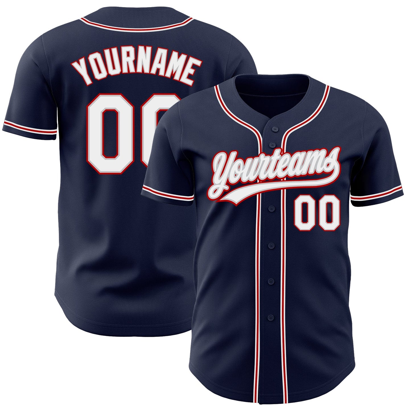 Custom Navy White Gray-Red Authentic Baseball Jersey - Main View