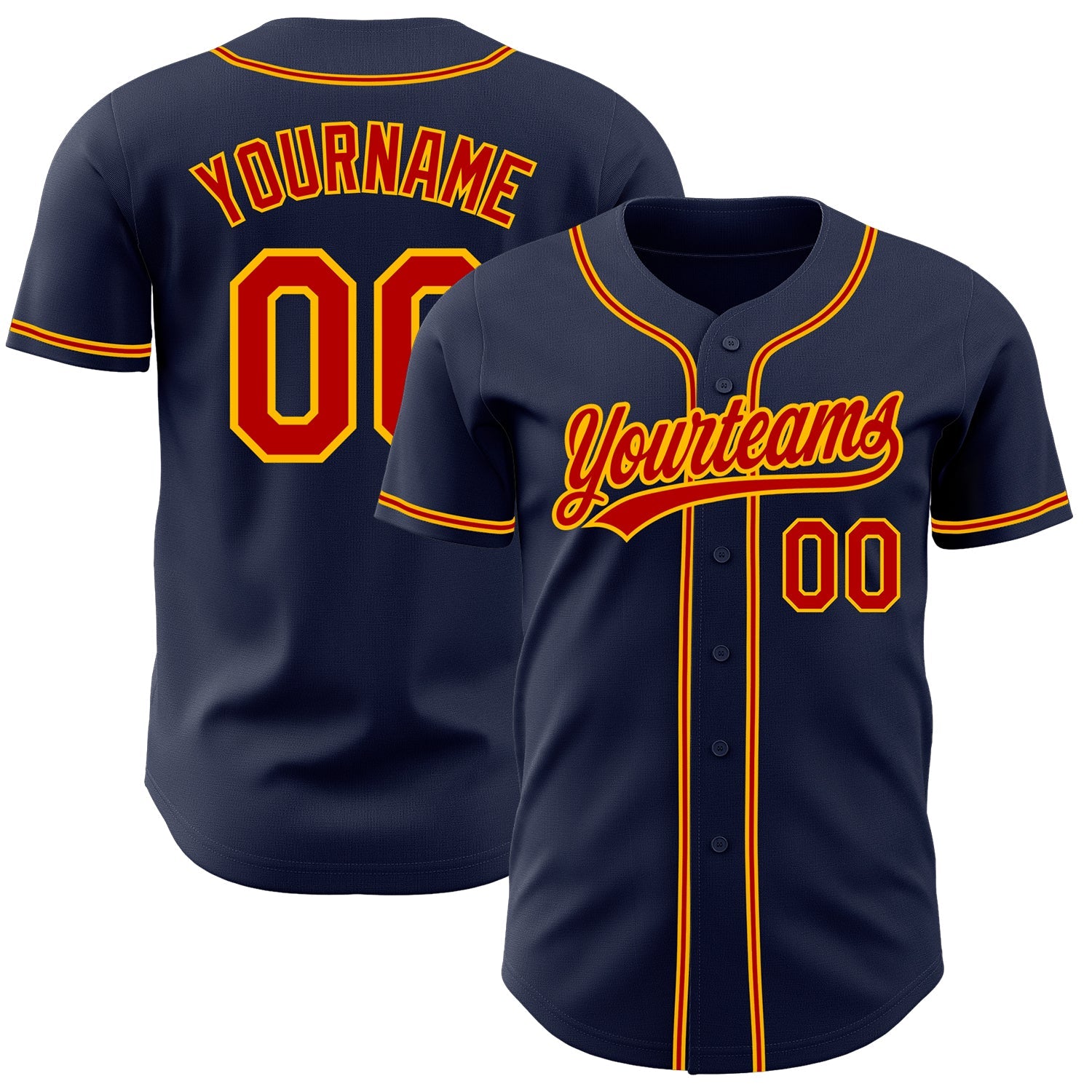 Custom Navy Red-Gold Authentic Baseball Jersey - Main View