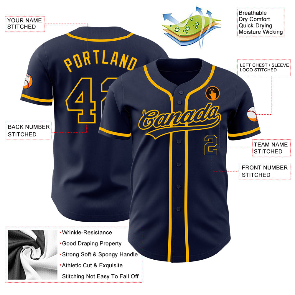 Custom Navy Navy-Gold Authentic Baseball Jersey view 3
