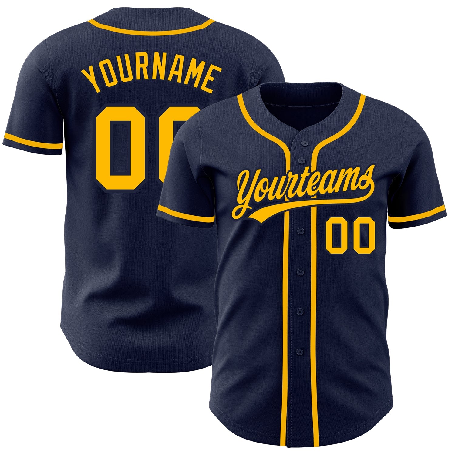 Custom Navy Gold Authentic Baseball Jersey - Main View