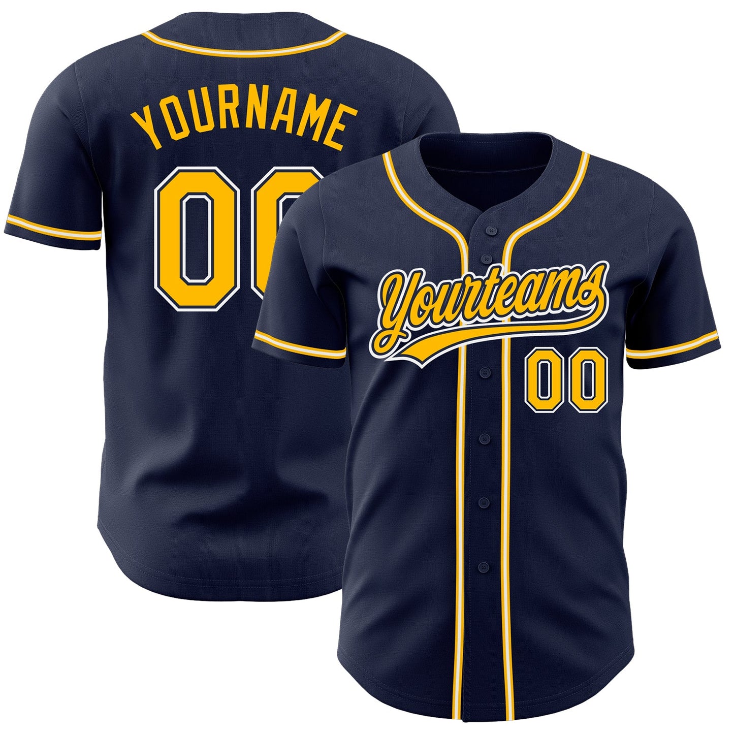 Custom Navy Gold-White Authentic Baseball Jersey - Main View