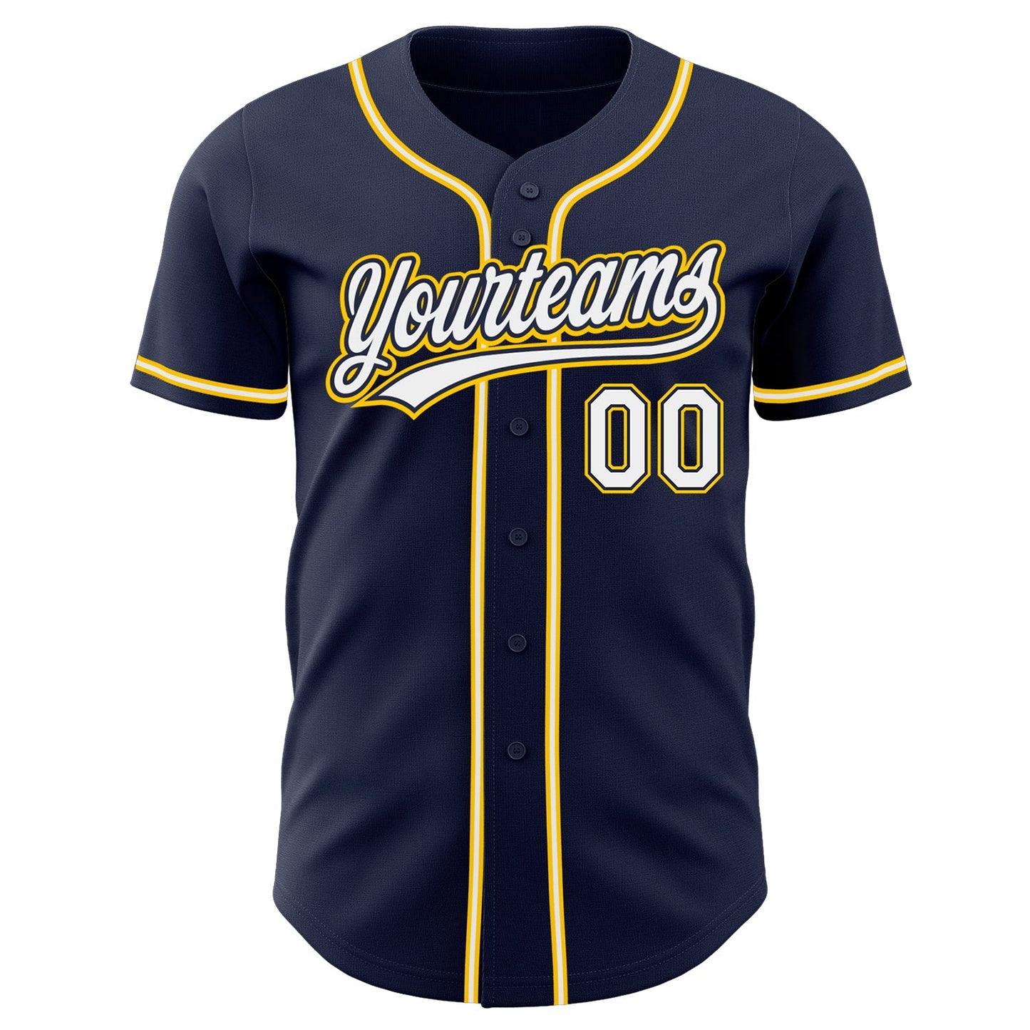 Custom Navy White-Gold Authentic Baseball Jersey view 2