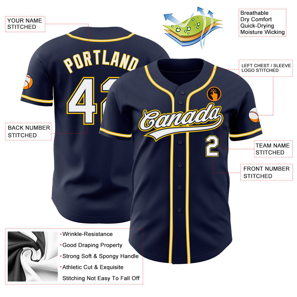 Custom Navy White-Gold Authentic Baseball Jersey view 3